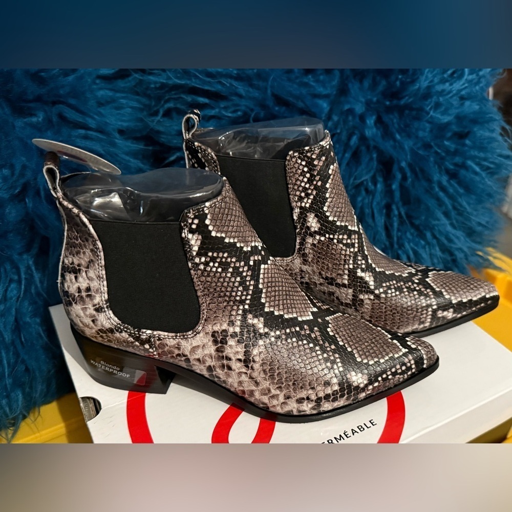Blondo Black, Brown and Gray Snakeskin Ankle Booties